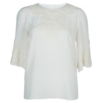 Pre Owned Dolce and Gabbana White Embroidered Long Sleeve Top S