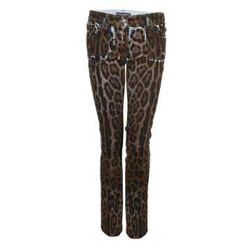 Pre Owned Dolce and Gabbana Brown Leopard Print Denim Jeans M