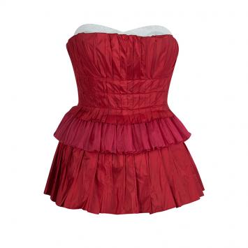 Pre Owned Dolce and Gabbana Red Pleated Tiered Corset S
