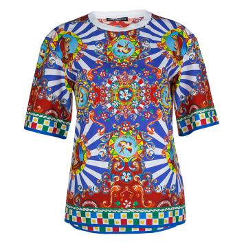 Pre Owned Dolce and Gabbana Multicolor Sicilian Cart Print Cotton Top XS