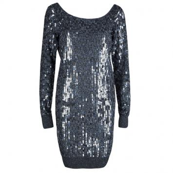 Pre Owned Dolce & Gabbana Grey Sequin Embellished Sweater Dress M