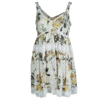 Pre Owned Dolce And Gabbana Beige Floral Print Lace Insert Dress M