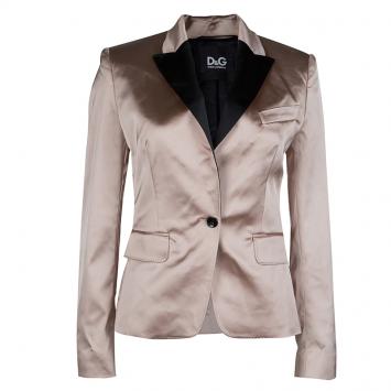 Pre Owned Dolce and Gabbana Pale Pink Contrast Notched Collar Detail Satin Blazer M