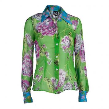 Pre Owned Dolce and Gabbana Multicolor Floral Print Sheer Chiffon Shirt M