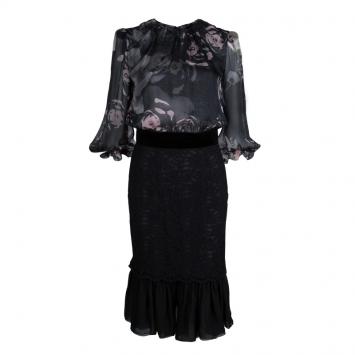 Pre Owned Dolce and Gabbana Floral Printed Sheer Silk and Lace Dress M