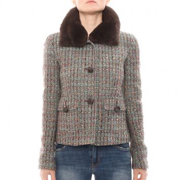 مملوكة مسبقًا Dolce And Gabbana Multicolor Tweed Fur Collar Jacket M