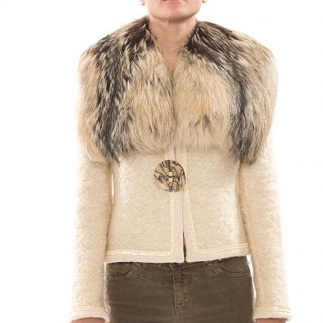 Pre Owned Dolce And Gabbana Cream Mohair And Fur Jacket M