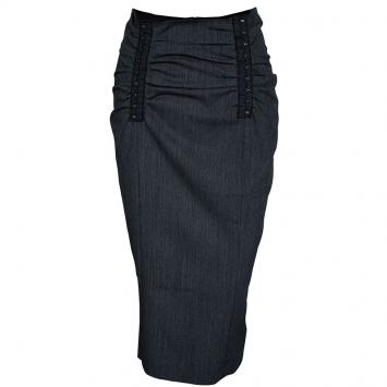 Pre Owned Dolce and Gabbana Grey Ruched High Waist Pencil Skirt M