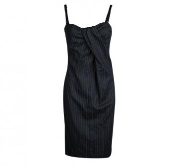 Pre Owned Dolce and Gabbana Grey Pinstriped Draped Dress M