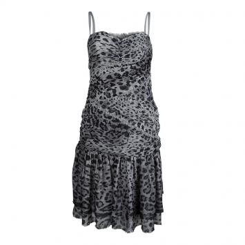 Pre Owned Dolce And Gabbana Grey Leopard Printed Silk Ruched Dress M