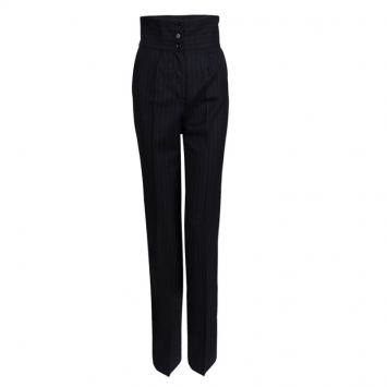 Pre Owned Dolce and Gabbana Grey Pinstriped Wool High Waist Trousers S