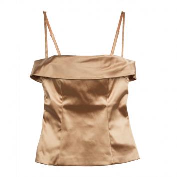 Pre Owned Dolce and Gabbana Ochre Brown Satin Bustier Top S