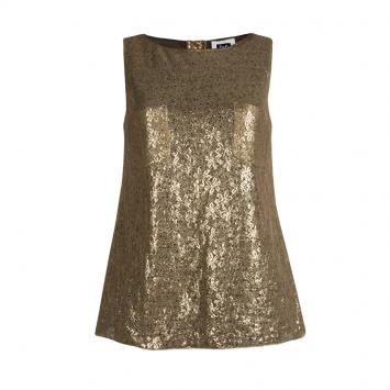 Pre Owned Dolce and Gabbana Gold Floral Lace Sleeveless Top M