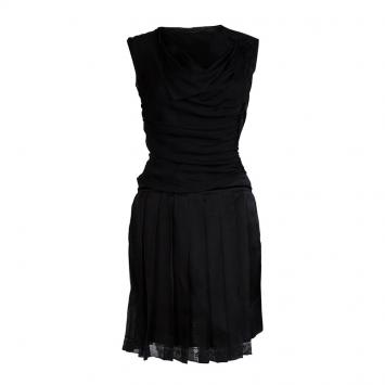 Pre Owned Dolce and Gabbana Black Silk Draped Pleated Sleeveless Dress M
