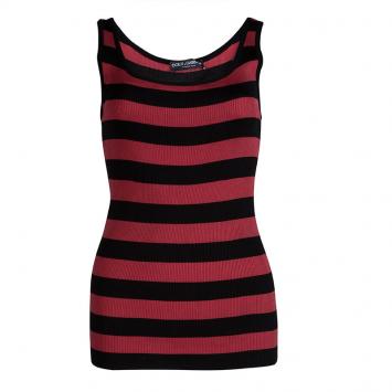 Pre Owned Dolce And Gabbana Red and Black Striped Ribbed Tank Top S