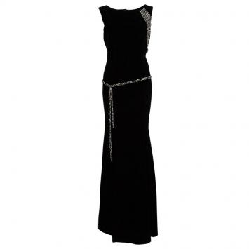 Pre Owned Dolce and Gabbana Black Velvet Embelllished Panel Gown M
