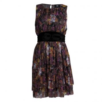 Pre Owned Dolce and Gabbana Multicolor Floral Lace Gathered Sleeveless Dress M