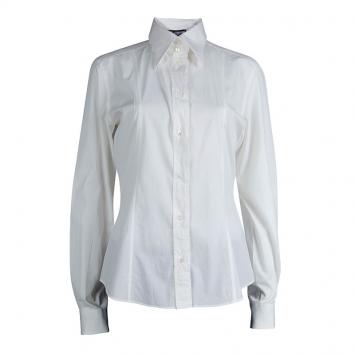 Pre Owned Dolce and Gabbana White Ruffle Detail Long Sleeve Cotton Shirt M