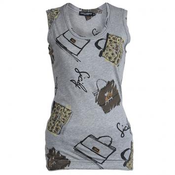 Pre Owned Dolce and Gabbana Grey Printed Jersey Sleeveless Tank Top XS