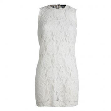 Pre Owned Dolce and Gabbana Cream Floral Lace Sleeveless Dress S