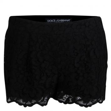 Pre Owned Dolce and Gabbana Black Lace Shorts M 