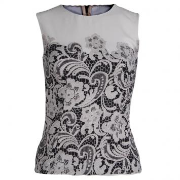 Pre Owned Dolce and Gabbana Cream Lace Print Sleeveless Top S