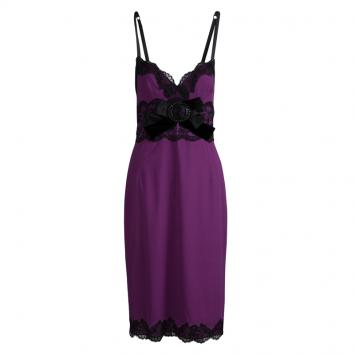 Pre Owned Dolce and Gabbana Purple Silk Lace Detail Slip Dress M