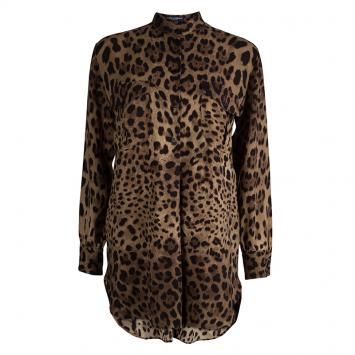 Pre Owned Dolce And Gabbana Leopard Print Long Sleeve Top S