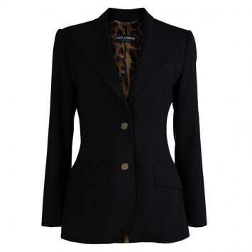 Pre Owned Dolce And Gabbana Black Leopard Print Lined Blazer M