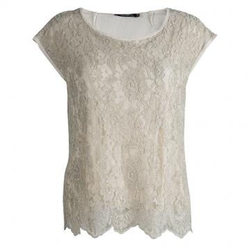 Pre Owned Dolce and Gabbana Cream Scalloped Lace Top M