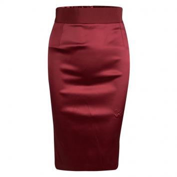 Pre Owned Dolce and Gabbana Red Satin Pencil Skirt S