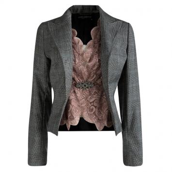 Pre Owned Dolce and Gabbana Wool Glen Plaid Lace Insert Blazer M