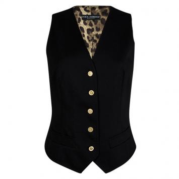 Pre Owned Dolce and Gabbana Black Leopard Print Lined Fitted Waistcoat M