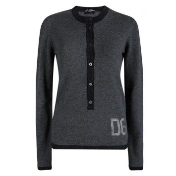 Pre Owned Dolce And Gabbana Grey Cashmere Embellished Logo Detail Sweater M