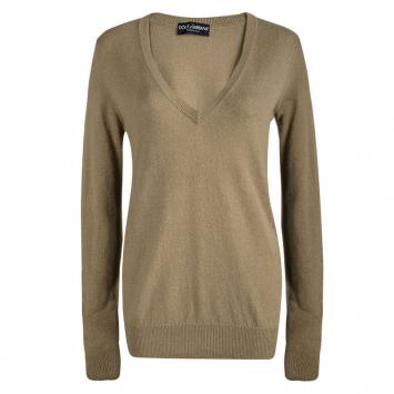 Pre Owned Dolce And Gabbana Brown Cashmere Embellished Sweater M