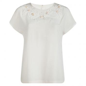 Pre Owned Dolce and Gabbana Cream Lace Applique Detail Top M