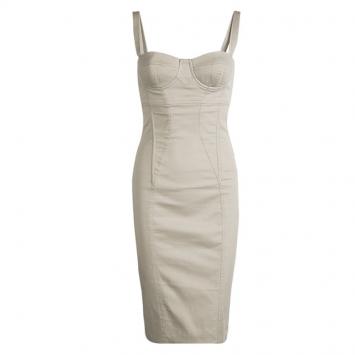 Pre Owned Dolce and Gabbana Beige Cotton Sleeveless Bustier Dress S