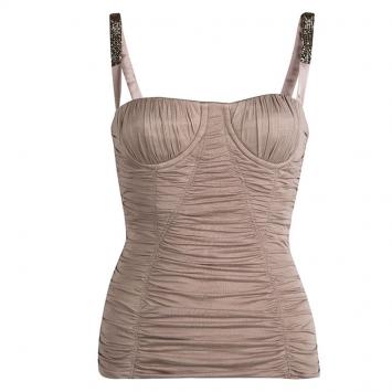 Pre Owned Dolce and Gabbana Pastel Pink Embellished Strap Detail Bustier Top S
