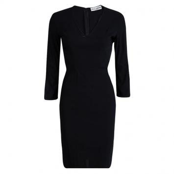 Pre Owned Dolce and Gabbana Black Knit Paneled Long Sleeve Dress M
