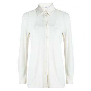 Pre Owned Dolce and Gabbana Cream Knit Double Layer Long Sleeve Shirt M