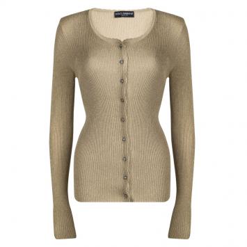Pre Owned Dolce And Gabbana Beige Lurex Knit Embellished Button Cardigan M