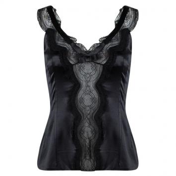 Pre Owned Dolce And Gabbana Black Silk Scallop Lace Detail Sleeveless Top M