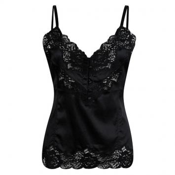Pre Owned Dolce and Gabbana Black Silk Lace Detail Camisole XL