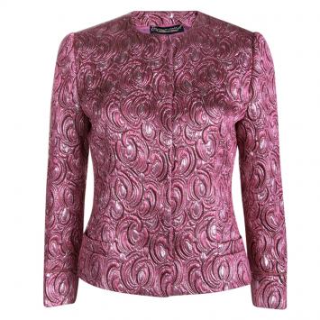 Pre Owned Dolce and Gabbana Pink Embossed Lurex Jacquard Boucle Jacket S