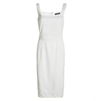 Pre Owned Dolce and Gabbana Cream Sleeveless Belted Dress M