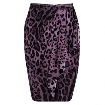 مملوكة مسبقًا Dolce & Gabbana Purple Leopard Printed Silk Draped Ruffle Detail Skirt M