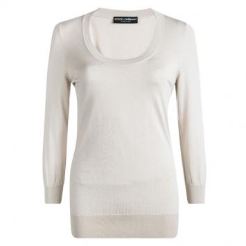 Pre Owned Dolce and Gabbana Beige Ribbed Trim Detail Long Sleeve Sweater M