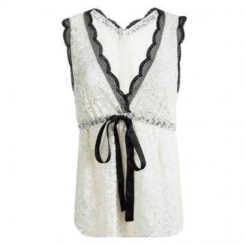 Pre Owned Dolce and Gabbana Cream Lace Waist Tie Detail Sleeveless Top M
