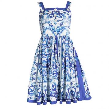 Pre Owned Dolce and Gabbana Majolica Print Square Neck Sleeveless Cotton Dress M