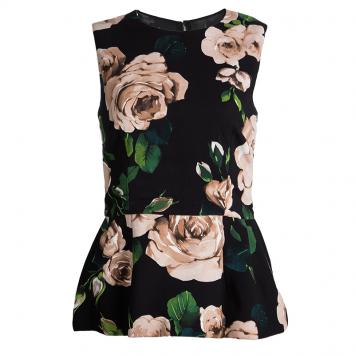 Pre Owned Dolce and Gabbana Black Floral Printed Sleeveless Peplum Top M
